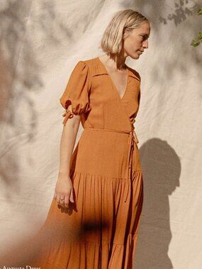 Christy Dawn August Dress | Wrap Style Tiered Maxi | Rust Turmeric | Size Large